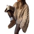 thumbnail image 2 of Women Oversized Sweater Chunky Cable Knit Sweater Knitted Sweater Pullover Trendy Fall Essentials Light Khaki S, 2 of 9