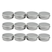 12PCS 60ML (2oz) Empty Round Metal Steel Aluminum Tins Jar Pot Cosmetic Containers Slip Slide Bottle Box With Tight Sealed Twist Screw Lid For Eye Shadow Powder Lip Balm Make Up Samples
