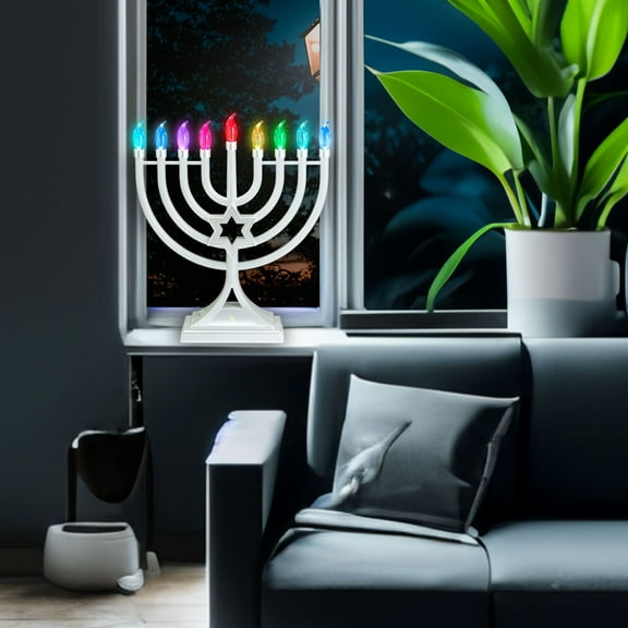 Rite Lite LED Glow Color Changing Hanukkah Menorah - 13" - Pearl White