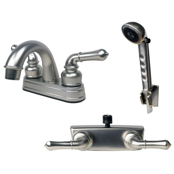 Builders Shoppe 2001BN/3220BN/4120BN RV Bathroom and Shower Faucet with Matching Hand Shower Combo Brushed Nickel Finish