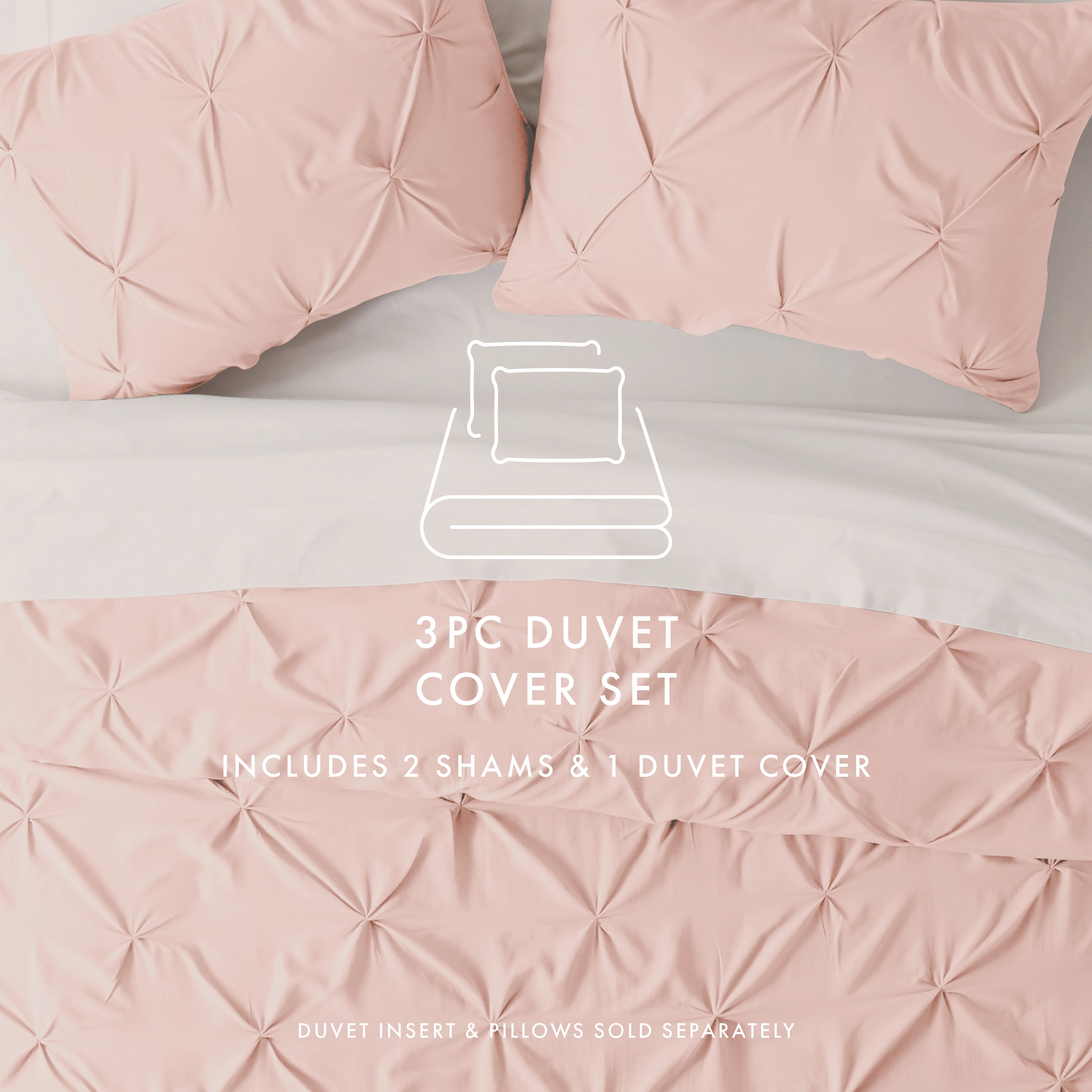 Noble Linens Blush Pinch Pleat 3-Piece Duvet Cover Set, Full/Queen