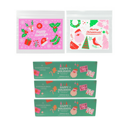 Christmas Zipper Seal Sandwich Bags (Pack of 3, 45 Bags Total) | Christmas Sandwich Bag, Candy Bags, Cookie Bags, Treat Bags for Christmas Party Supply