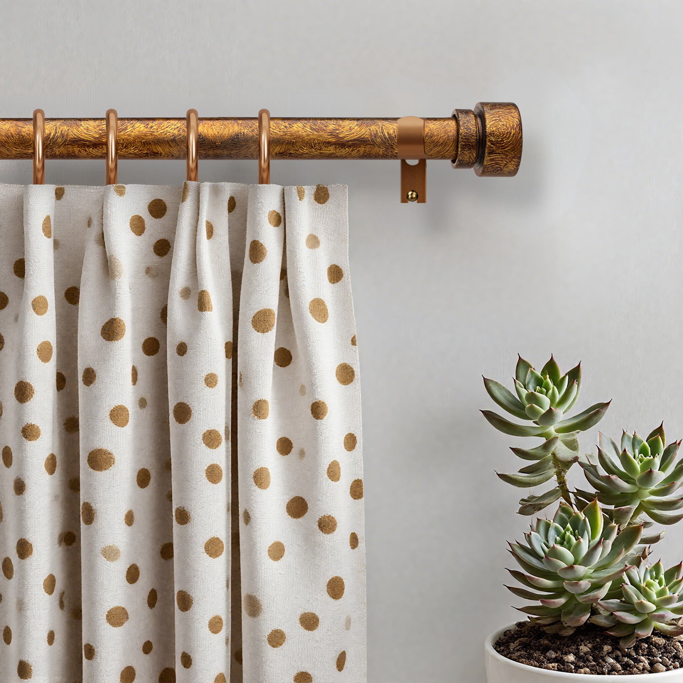 Yokila Vintage Gold Curtain Rod for Windows 16 to 60 Inches 1" Diameter Decorative Heavy Duty Window Curtain Rod Adjustable with Solid Finials for Living Room Outdoor Bedroom Kitchen Farmhouse