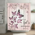 thumbnail image 4 of Pink Floral Butterfly Shower Curtain for Bathroom Flower and Butterfly with Bible Verse Bathroom Shower Curtain Rustic Plant Curtain Bath Accessories Home Decor with 10 Hooks 60x72 Inches, 4 of 9