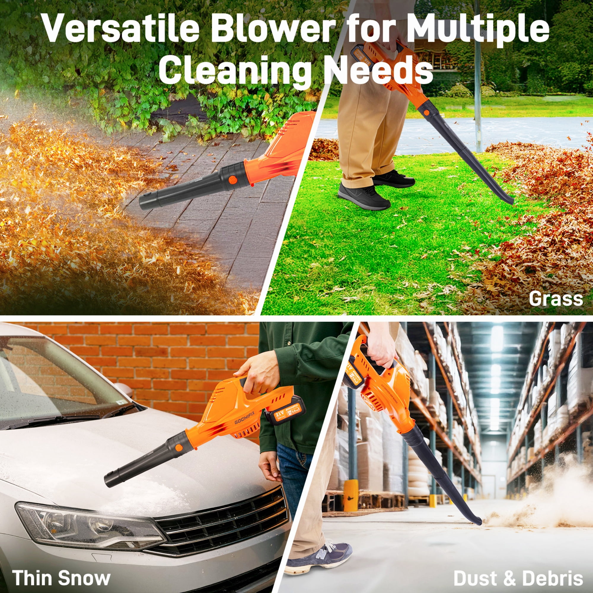 Leaf Blower,GOCHIFIX 320CFM/150MPH Electric Cordless Leaf Blower with 2PCS Batteries and Charger,16500 RPM Lightweight Grass Blower for Patio Cleaning,Lawn Care