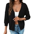 thumbnail image 3 of Womens Summer Cropped Cardigan 3/4 Sleeve Button Up Thin Crochet Knit Shrug Sweater Black XL, 3 of 8