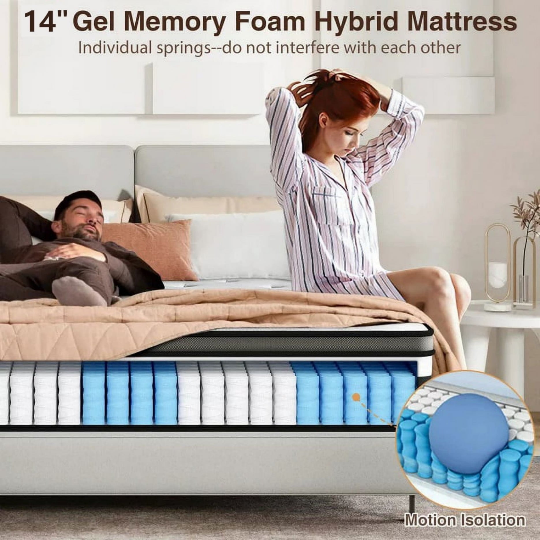 King Mattress, 14 Inch Mattress Memory Foam Mattress King Size, Fiberglass Free, Medium Firmness, Cooling Gel Foam, Certified Safe Foams & Fabric, Mattress in A Box