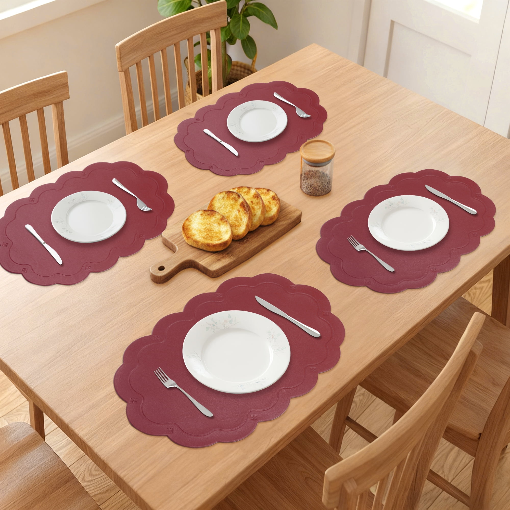 Unique Bargains Set of 6 Leather Waterproof Placemats for Kitchen Dining Table Wine Red