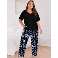 thumbnail image 2 of FEREMO Women Plus Size Pajamas Set Short Sleeve V Neck Sleepwear, 2 Piece Pjs Sets with Pockets, 2 of 8
