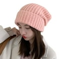 thumbnail image 2 of dianhelloya Warm hat Knitted Hat Baggy Slouchy Ribbed Flanging Stretchy Keep Warm Solid Color Autumn Winter Women Men Beanie Cap for Outdoor Pink, 2 of 8