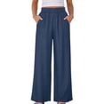 thumbnail image 3 of TaTaai Women's Casual Wide Leg Pants Denim-Like Fabric Elastic Waist Loose Fit Solid Color Trousers with Two Side Pockets for Comfortable Daily Outfits Gift, 3 of 8