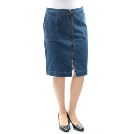 STYLE & CO Womens Blue Zippered Knee Length Pencil Skirt Petites  Size: