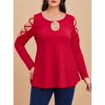 thumbnail image 1 of Top de Talla Extra con Hombros Al Aire con Anillo de Ojo de Cerradura Rosegal  Mangas largas de talla grande, 1 of 5