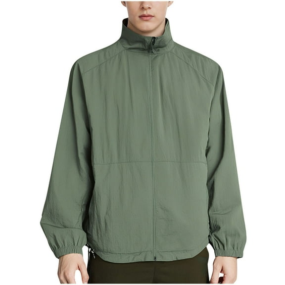 successthop Long Sleeve UV Protection Shirts Men Zip Up with Pockets Solid Jacket for Outdoor Driving Traveling Hiking Fishing Green 5XL