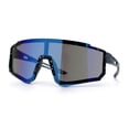 thumbnail image 4 of Boys Color Mirror 80s Paint Splatter Print Plastic Rimless Shield Sport Sunglasses Black - Blue Mirror, 4 of 8