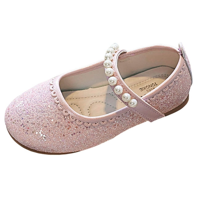 REDARER Girls Sandals Fashionable Pattern Simple and Versatile Pearl Cute Flat Comfortable Hook Loop Shoes,Size 6.5-7 Years