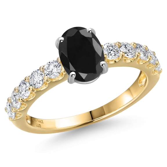 Gem Stone King 14K Two Tone Gold Black Sapphire and Lab Grown Diamond Engagement Ring for Women | 2.31 Cttw | Oval 8X6MM | Gemstone September Birthstone | Size 8