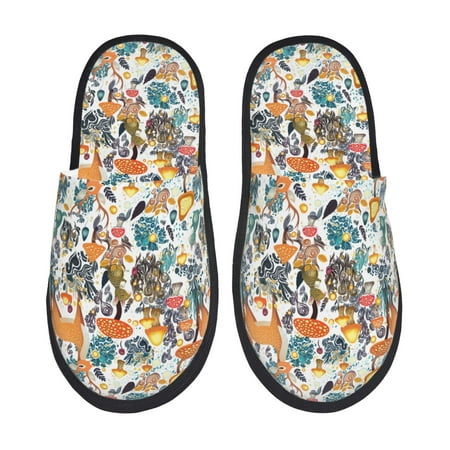 Balery Abstract Plants Mushroom Deer Slient Indoor Furry Fleece Comfort House Shoes Soft Non-Slip Home Shoes Cotton slippers House Slippers-- Medium