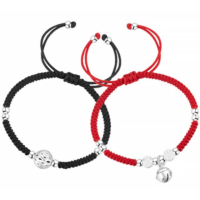 2 Pcs Bracelet Tressé Réglable en Cuivre Style Chic Bijoux d'Amitié pour Femmes Breloque Cloche Corde de Poignet