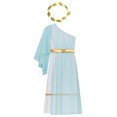 thumbnail image 6 of LiiYii Kids Girls Ancient Greek Princess Outfits One Shoulder Maxi Toga Dress with Wreath Headband Light Blue 14, 6 of 7