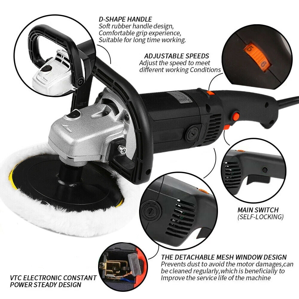 Imeshbean 7 Inch 1400W, 110V, 12.7Amp Rotary Power Tool Polishers, 3000 RPM 8 Speeds