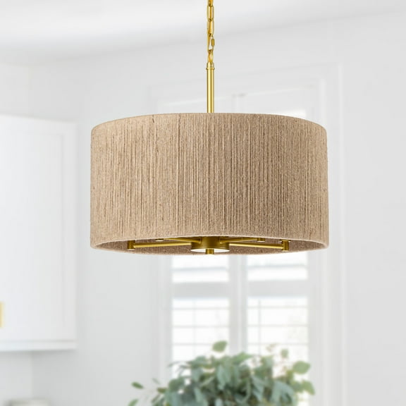 C Cattleya 5-Light Flush Mount Ceiling with Gold Finish Jute Rope Chandelier(E12)