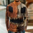 thumbnail image 4 of Satingcolo Halloween Patchwork Sweatshirts for Men Spooky Season Colorblock Crew Neck Pumpkin Face Graphic Print Sweatshirt Coffee S, 4 of 6