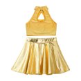 thumbnail image 4 of YEAHDOR Girls Cheer Leader Dance Outfit Sleeveless Crop Top with Metallic Skirt Modern Latin Dance Outfit Gold 12, 4 of 5