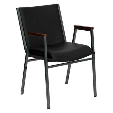 Vinyl Padded Stack Chair - Flash Furniture HERCULES Series Heavy Duty, 3'' Thickly Padded, Black Vinyl Upholstered Stack Chair with Arms and Ganging Bracket
