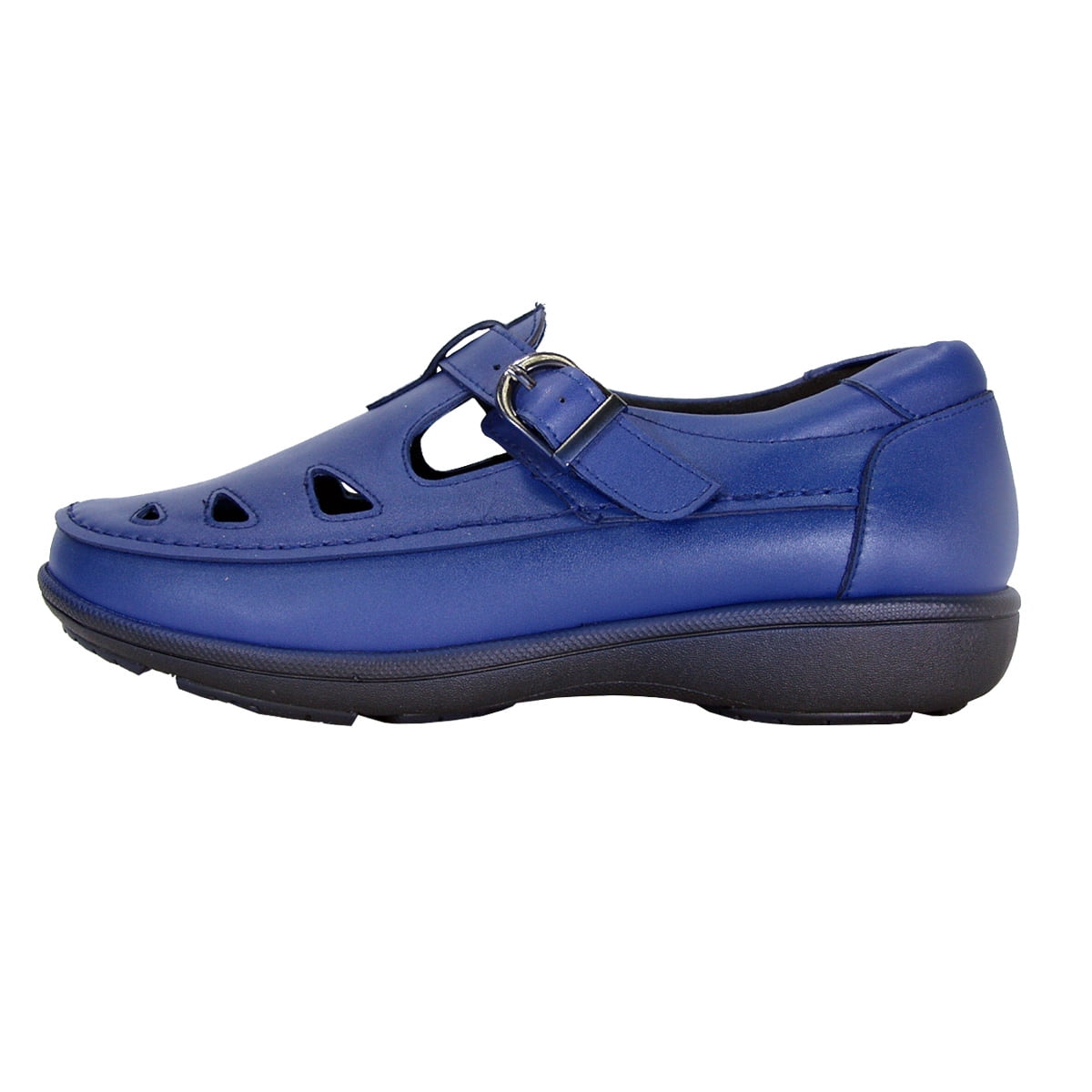 24 HOUR COMFORT Annette Women Wide Width Casual Leather Loafer with Adjustable Buckle Strap NAVY 12