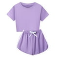 thumbnail image 2 of Gubotare Girls Summer Outfits Toddler Baby Girl Summer Outfit Bow Embroidery Short Sleeve T-Shirt Plaid Ruffle Shorts Set Little Girls Clothes 7T 8T (Purple,7-8 Years), 2 of 4