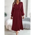 thumbnail image 5 of Fall Dresses for Women Women's Elegant Wrap V Neck Lantern Sleeve Empire Waist Pleated Flowy Maxi Long Dress, 5 of 5