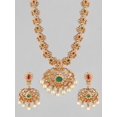 thumbnail image 3 of Rubans Handcrafted Necklace Set: 24K Gold Plated, Embellished with Red & Green Stones, Floral Filligree Design - Traditional Indian Jewelry, 3 of 4