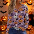 thumbnail image 5 of Long Sleeve Women Tops Bat Print Halloween Theme Shirts Fall V Neck Loose Dressy Blouse Tunic Tops, 5 of 5