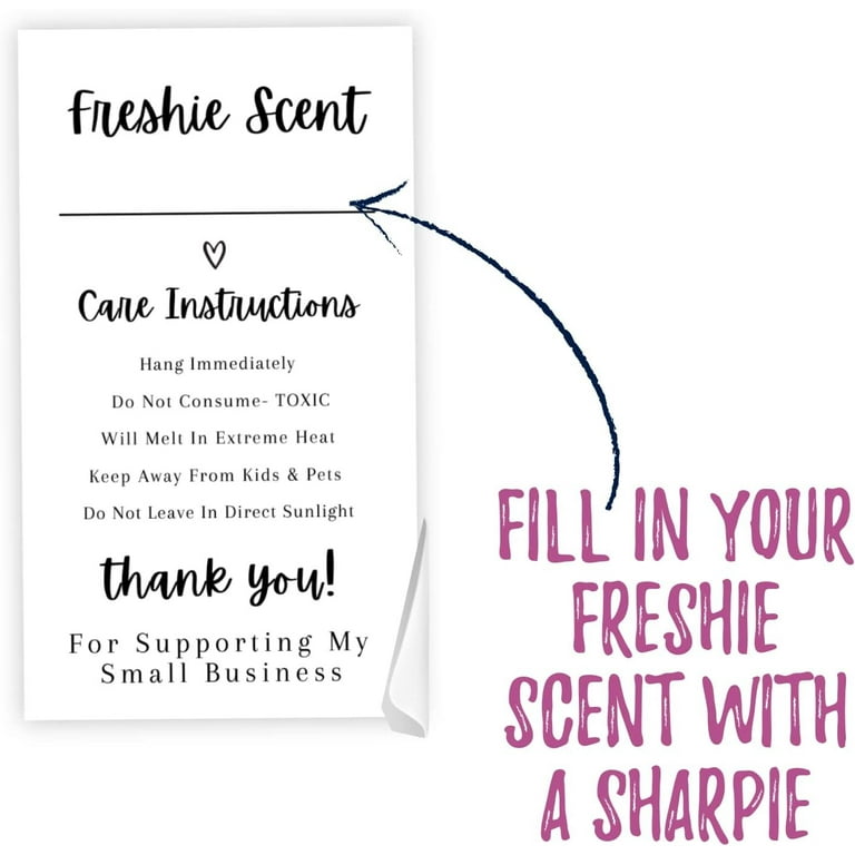 Freshie Care Instruction Stickers | 200 PC Roll | Oil Resistant 2x3.5 Inches Stickers | Freshies Supplies for DIY Crafts for Use with Beads and