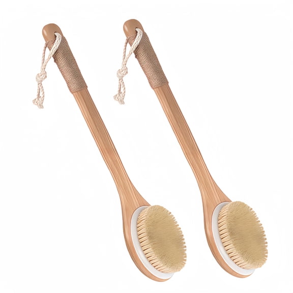 2 Pack Extra Long Bamboo Back Scrubber Brush 16 Inches Stiff Bristles for Exfoliating