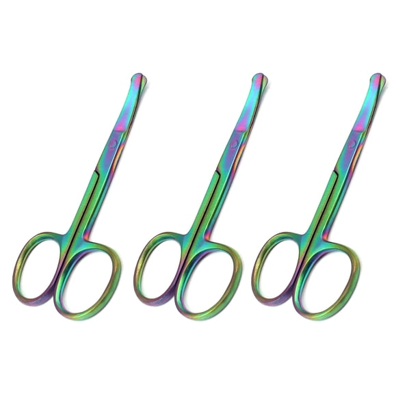 OdontoMed2011 Set of 3 Multi Titanium Color Rainbow Safety Nose Mustache Scissor 3.5" Curved Stainless Steel ODM
