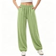 thumbnail image 2 of VBVC Women's Cotton Linen Wide Leg Jogger Pants, Elastic Waist Lounge Trousers For Women, Ladies' Lightweight Soft Casual Pants with Pockets, Green , M-3XL, 2 of 5
