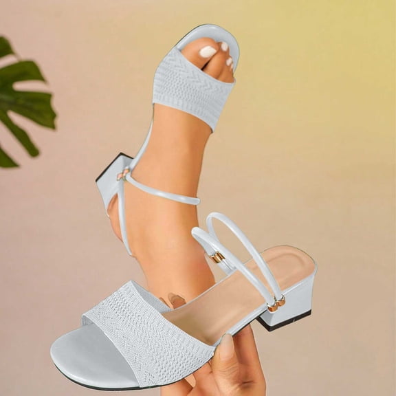 Lenago Women's Open Toe Chunky Heel Sandals Ankle Strap Platform Slides Summer Casual Walking Shoes Comfortable Fashionable Summer Vacation White 6.5