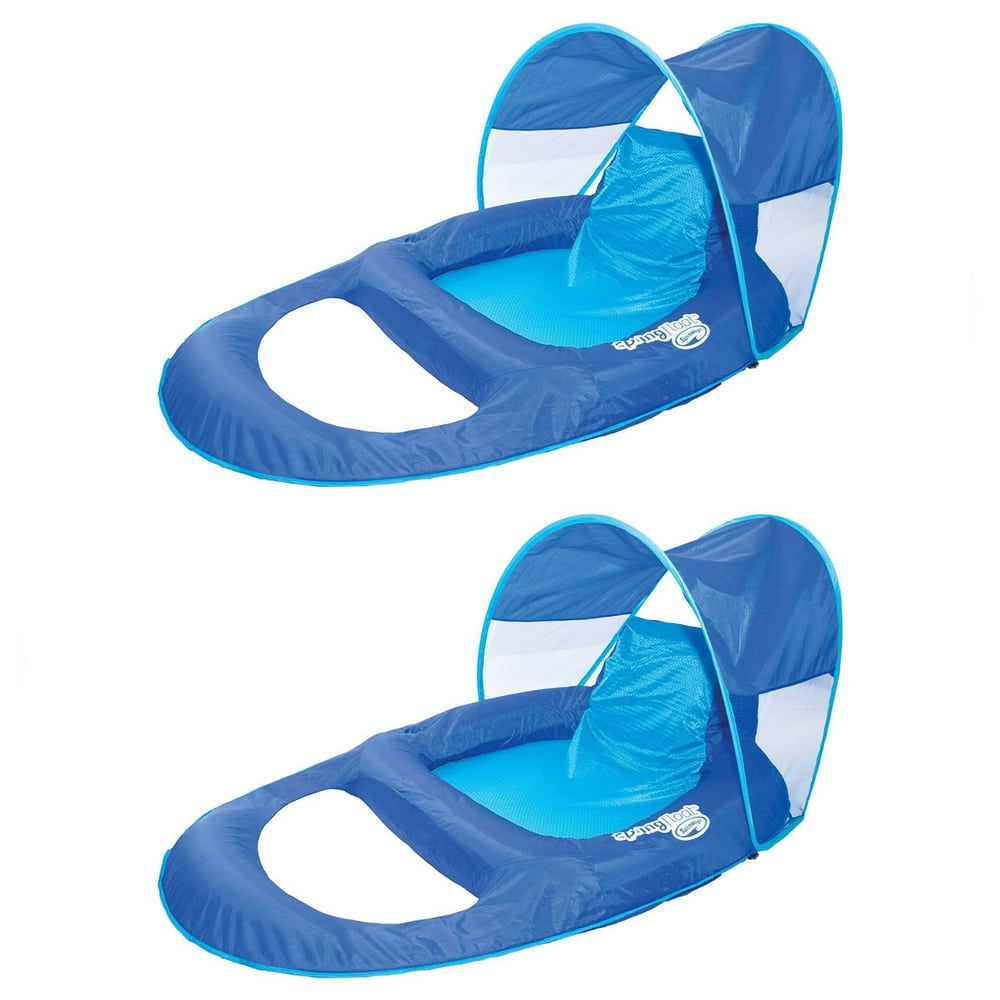 SwimWays Spring Float Recliner Pool Lounge Chair w/ Sun Canopy, Blue (2 Pack) - Walmart.com