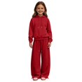 thumbnail image 3 of GiLiling Girls Pullover Hoodie with Kangaroo Pocket and Wide Leg Pants Set, Kids 2 Piece Fall Winter Sweatsuit Outfits (Red, 5-6 Years), 3 of 8