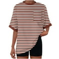 thumbnail image 4 of Ltctricy Women's Oversized T Shirts Casual Loose Half Sleeve Crew Neck Striped Tunic Tops Trendy Summer Tee Blouses with Pocket, 4 of 7