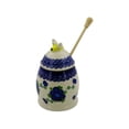 thumbnail image 2 of Polish Pottery 5¼-inch Honey Jar with Dipper (Blue Poppies Theme) Hand Painted in Boleslawiec, Poland + Certificate of Authenticity, 2 of 6