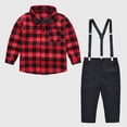 thumbnail image 2 of ZCFZJW Casual Suit for Toddler Kids Baby Boy 2Pcs Long Sleeve Gentleman British Style Plaid Button Down Flannel Shirt and Suspender Overalls Outfits Set(Red#02,4-5Years), 2 of 9