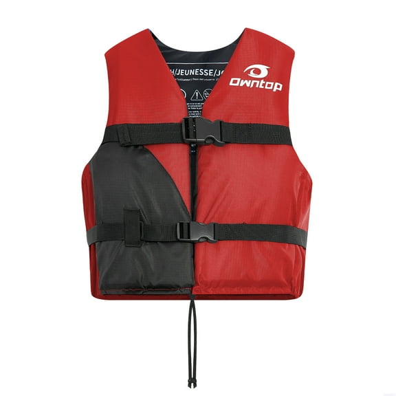 Owntop Adult Life Jacket Swim Vest,Flotation Buoyancy Aid Safety Jacket with Adjustable Buckle for Swimming Surfing Boating Kayaking,Red Black