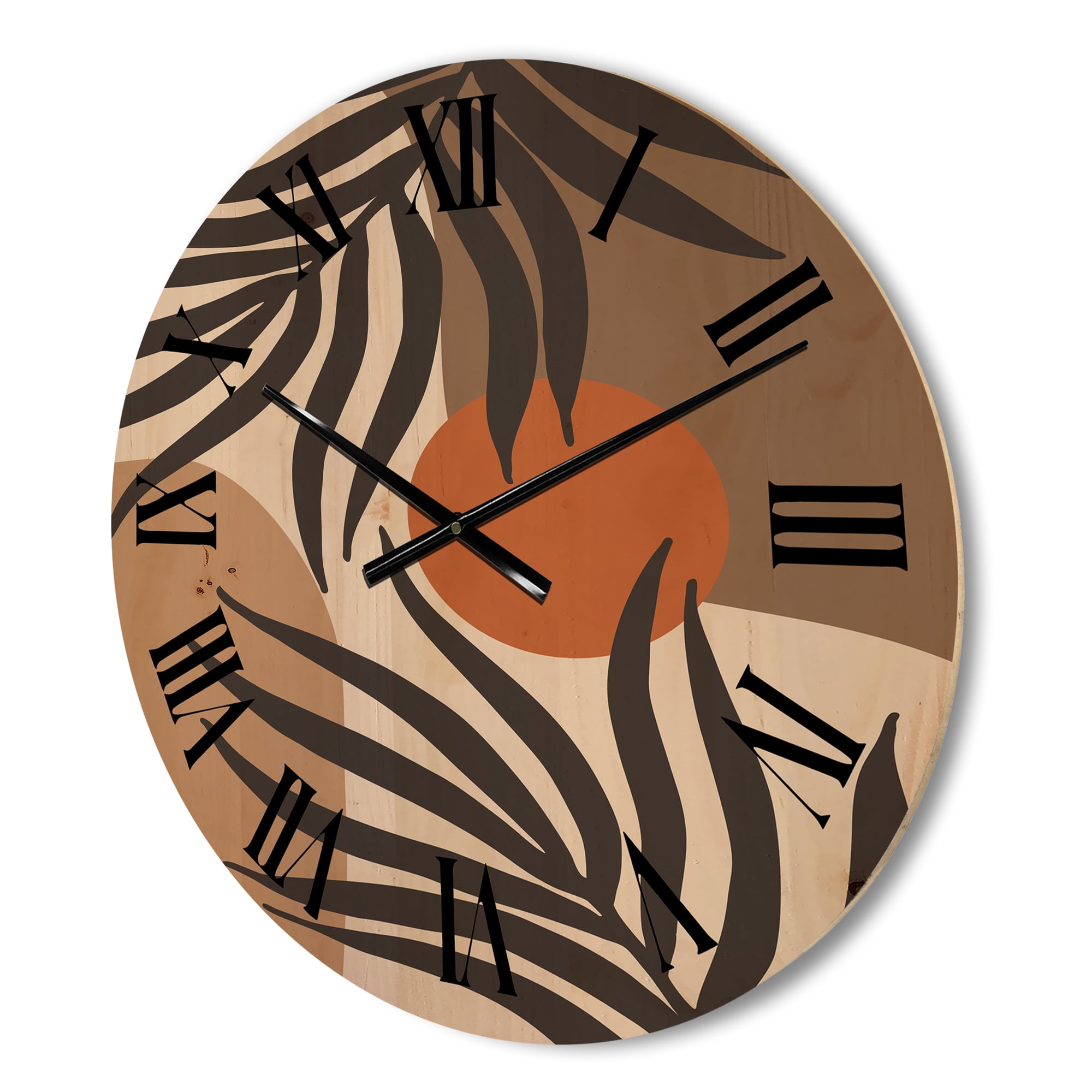 Designart 'Sun and Moon Shapes In Retro Terracotta Tones III' Modern Wood Wall Clock