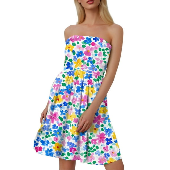 Women's Round Neck Ruffle Sleeveless Dress Stretchy Jersey Fabric Casual Summer Dress with Tiered Skirt for Brunch Dates,Blue L