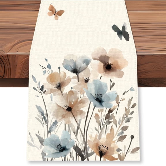 Floral Table Runner Flowers Kitchen Dinner Table Runner Decoration 12x72 Inch Long Seasonal Holiday Anniversary Wedding Linen Table Decor for Home Indoor Outdoor Father's Day Party Decor