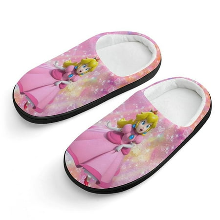 

Princess Peach Dance Fluffy House Cotton Slippers Memory Foam Suede Slippers Furry Slip Shoes Indoor Outdoor for Kids Boys Girls