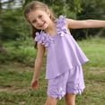 thumbnail image 4 of CYRBOKO Girls Outfit Sets, Short Sleeve Elastic Waist Soft Casual Two-piece Sets Purple Size 6-7 T, 4 of 6